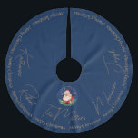 Red Green Blue Santa Traditional Vintage Christmas Brushed Polyester Tree Skirt<br><div class="desc">Traditional vintage Christmas greeting with trendy typography and Santa Claus in a circular frame on a blue background. Personalise it by changing the names of the family members and the last name keeping the same space between the names.</div>