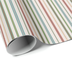 Red Green Blue Scalloped Stripes Christmas Wrapping Paper