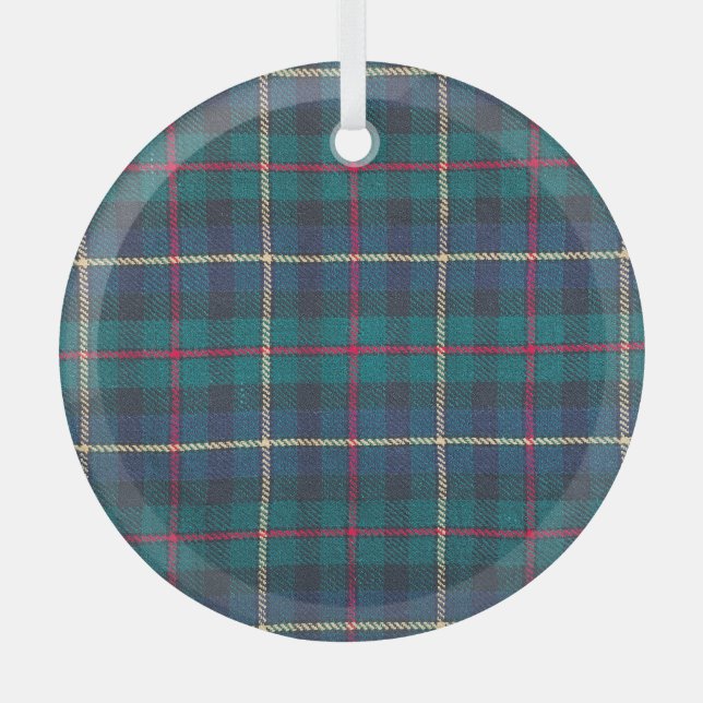 Red, green, blue Scottish tartan pattern. Glass Tree Decoration (Front)