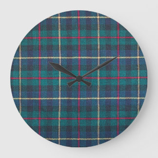 Red, green, blue Scottish tartan pattern. Large Clock
