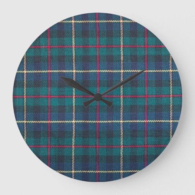 Red, green, blue Scottish tartan pattern. Large Clock (Front)