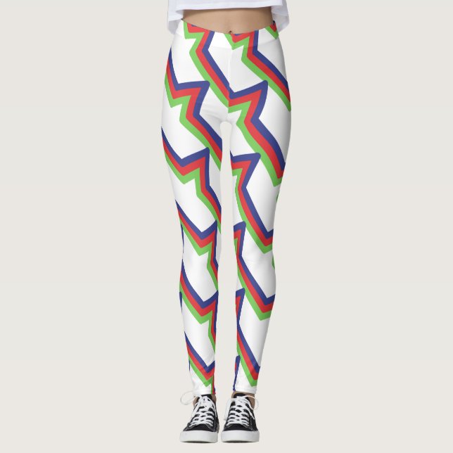 Red Green Blue Striped Leggings (Front)