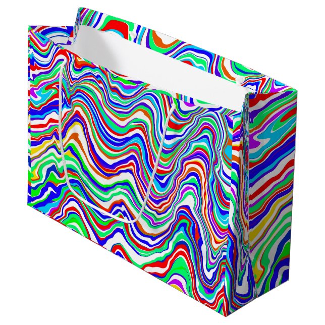 Red, Green, Blue, White Abstract squiggly Birthday Large Gift Bag (Front Angled)