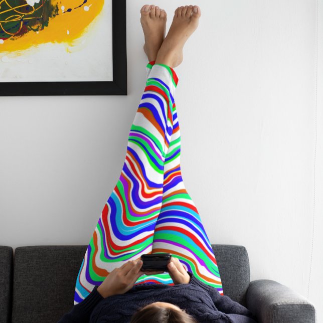 Red, Green, Blue, White Abstract squiggly   Leggings (Creator Uploaded)