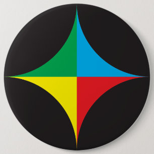 red green blue yellow star 6 cm round badge