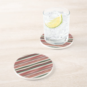 Red Green Blush White Gold Stripes Coaster