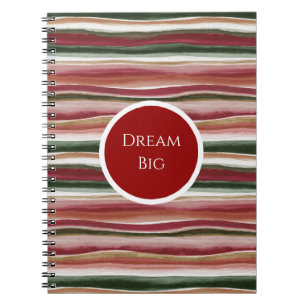 Red Green Blush White Gold Stripes Notebook