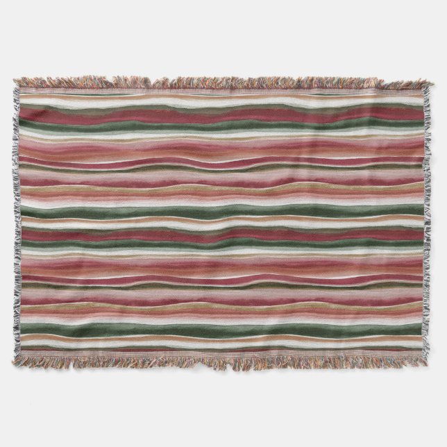 Red Green Blush White Stripes  Throw Blanket (Front)
