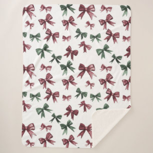 Red Green Bows Christmas Sherpa Blanket