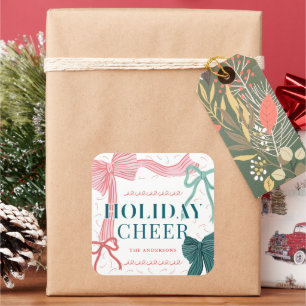 Red & Green Bows Holiday Cheer Christmas Holiday Square Sticker