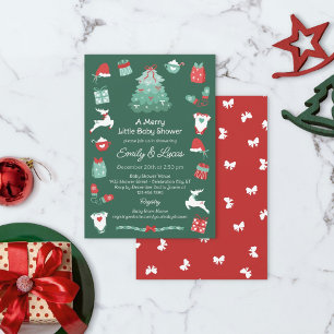 Red Green Bows Merry Little Christmas Baby Shower Invitation