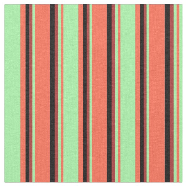 Red, Green, Brown & Black Striped/Lined Pattern Fabric (Close Up)