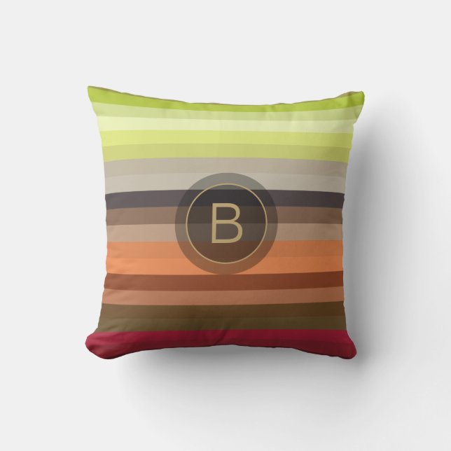 Red Green Brown Grey Girly Chic Custom Monogram Cushion (Front)