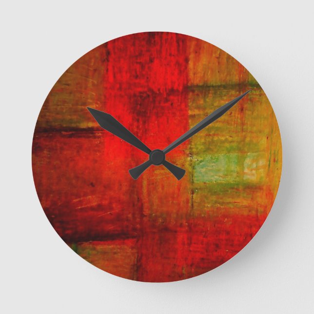 Red Green Browny Yellow Abstract Art Round Clock (Front)