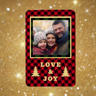 Red Green Buffalo Plaid Christmas Photo Love Joy Magnet