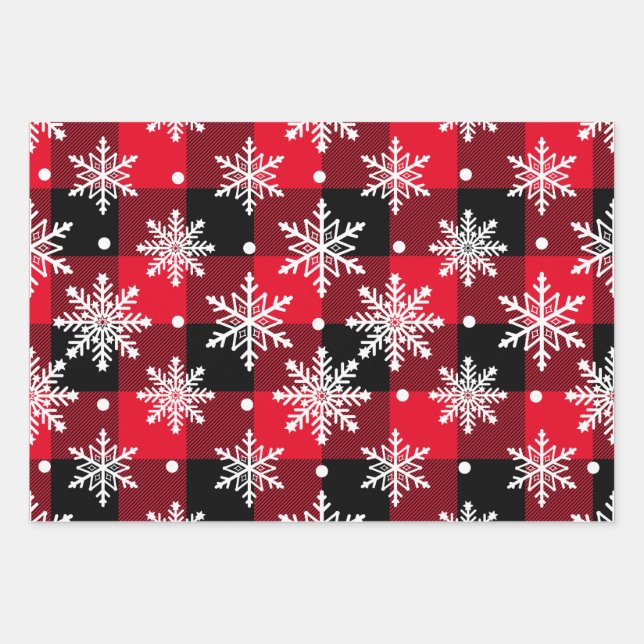 Red Green  Buffalo Plaid Christmas Snowflake Multi Wrapping Paper Sheet (Front)