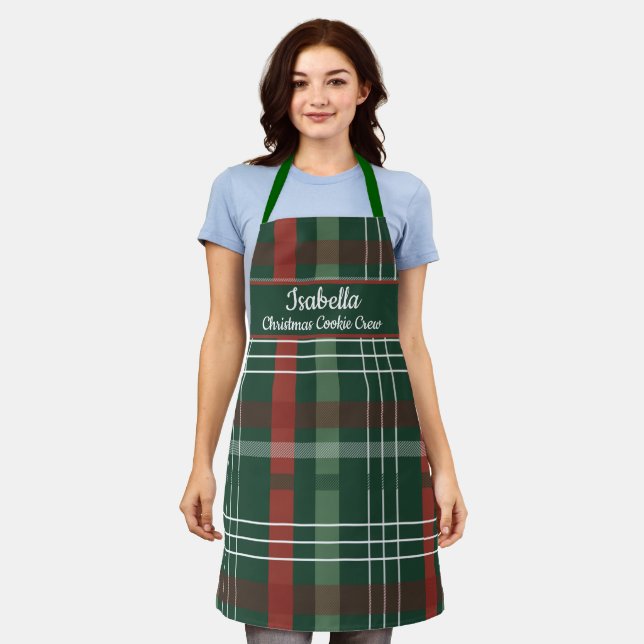 Red Green Buffalo Plaid Personalised Christmas  Apron (Worn)