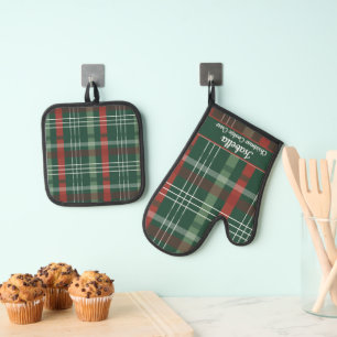 Red Green Buffalo Plaid Personalised Christmas Oven Mitt & Pot Holder Set