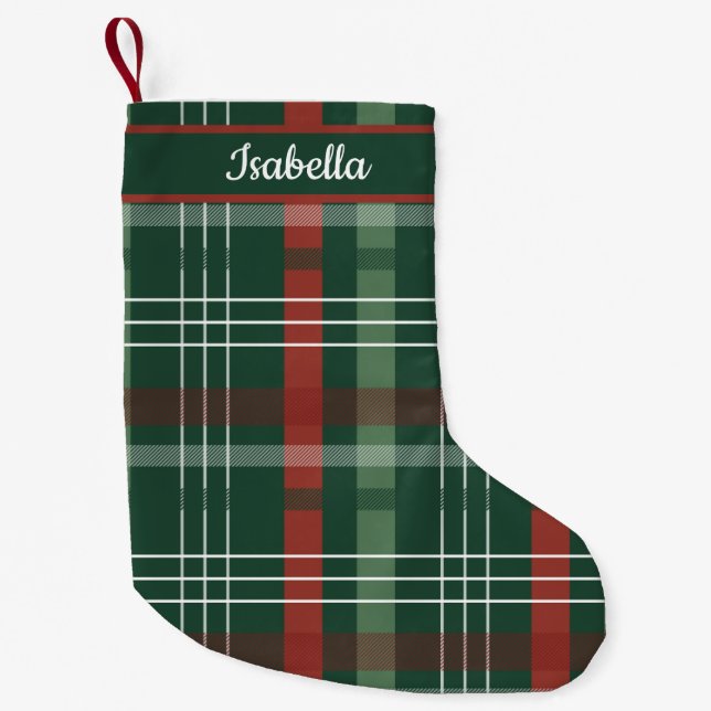 Red & Green Buffalo Plaid Personalised  Small Christmas Stocking (Front)