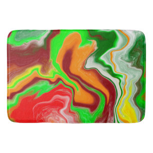 Red, Green, Burgundy Colourful Marble Fluid Art Bath Mat