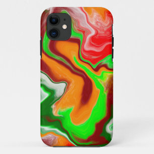 Red, Green, Burgundy Colourful Marble Fluid Art   iPhone 11 Case