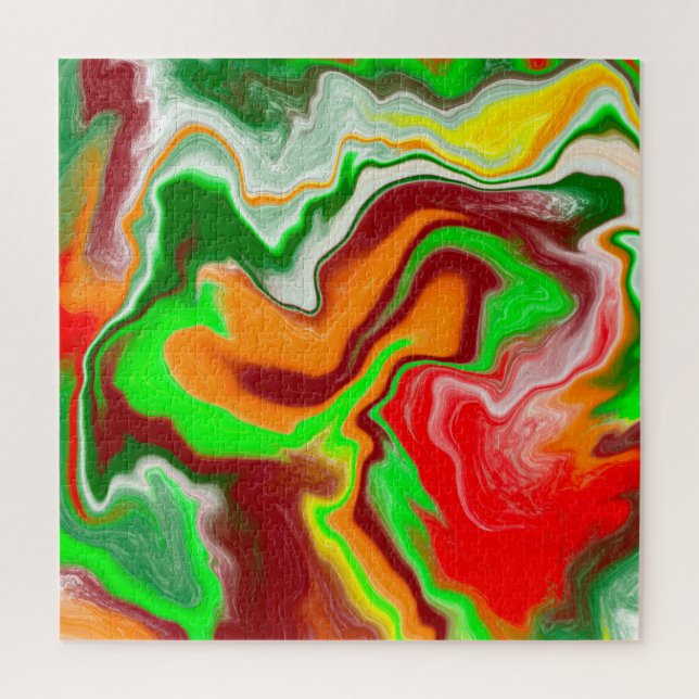 Red, Green, Burgundy Colourful Marble Fluid Art    Jigsaw Puzzle (Vertical)