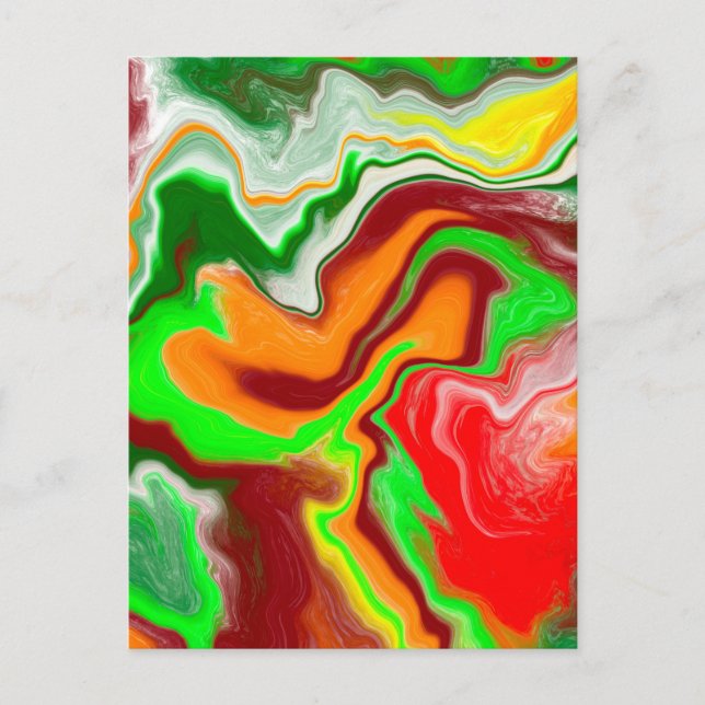 Red, Green, Burgundy Colourful Marble Fluid Art    Postcard (Front)