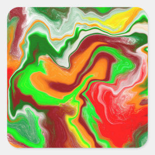 Red, Green, Burgundy Colourful Marble Fluid Art  Square Sticker