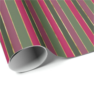 Red, Green, Burgundy, Gold Stripe Wrapping Paper