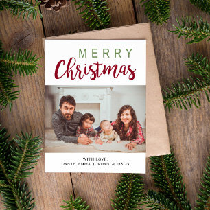 Red Green Calligraphy Merry Christmas Family Photo