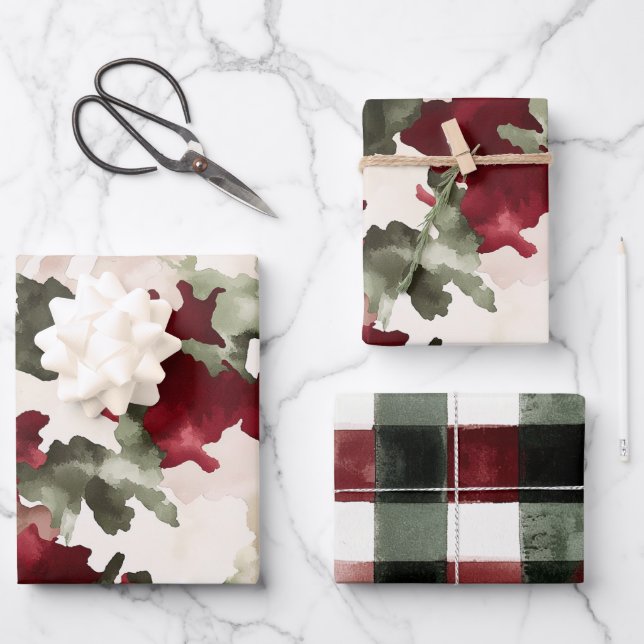 Red Green Camo Birthday Wrapping Paper Sheet (Front)