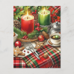 Red & Green Candlelight with Cookies Christmas Postcard