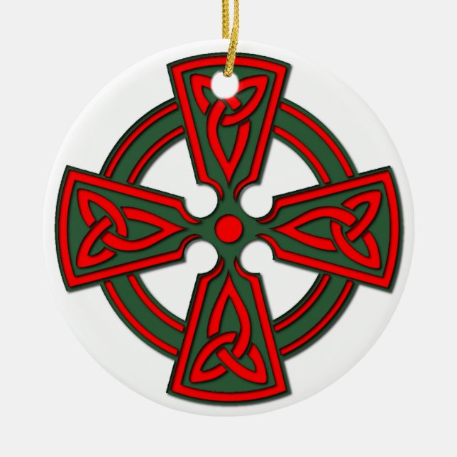 Red Green Celtic Cross Welsh Ornament (Front)