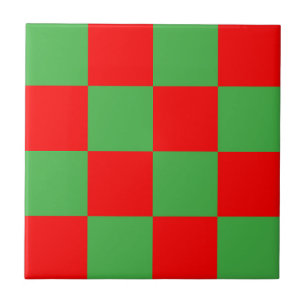 Red Green Check Chequered Pattern Ceramic Tile