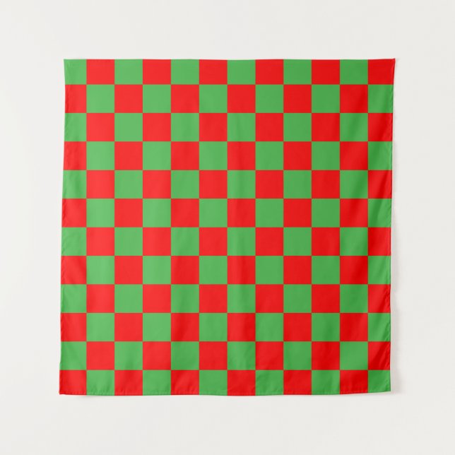 Red Green Check Chequered Pattern  Tapestry (Front)