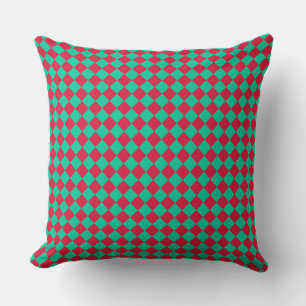 Red Green Checker Diamond Pattern Cushion