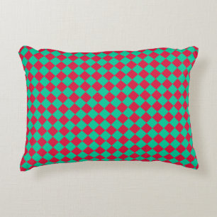 Red Green Checker Diamond Pattern Decorative Cushion