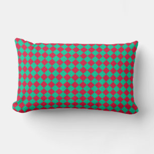 Red Green Checker Diamond Pattern Lumbar Cushion