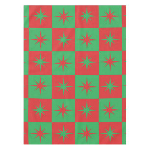 Red green chequered Atomic Christmas starbursts   Tablecloth