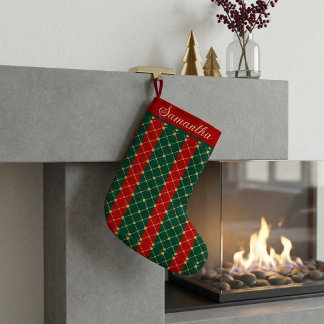 Red & Green Chequered Christmas Plaid Gold Dots Small Christmas Stocking