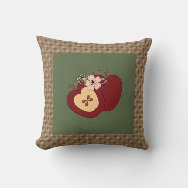 Red Green Chequered Country Apples Pillow (Front)