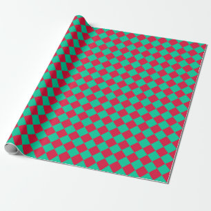 Red Green Chequered Diamond Pattern Wrapping Paper