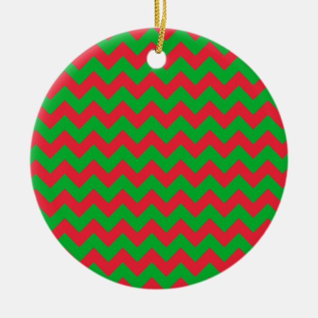 Red Green Chevron Ceramic Tree Decoration (Front)