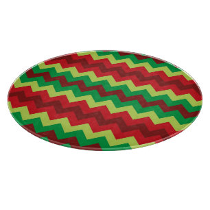 Red green chevron pattern glass cutting board