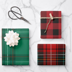 Red Green Christmas Buffalo Plaid Assorted  Wrapping Paper Sheet