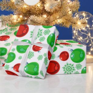 Red green Christmas bulb pattern wrap Wrapping Paper