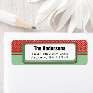 Red Green Christmas Chevron Pattern Return Address Label