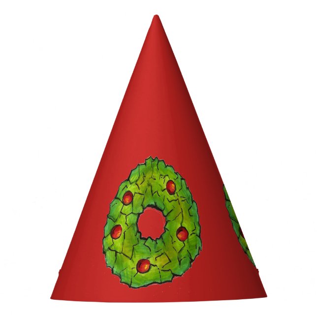 Red Green Christmas Cookie Holly Berry Wreath Xmas Party Hat (Front)