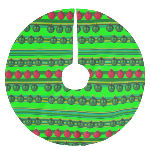 Red Green Christmas Decorations Stripe Pattern Brushed Polyester Tree Skirt (Front)