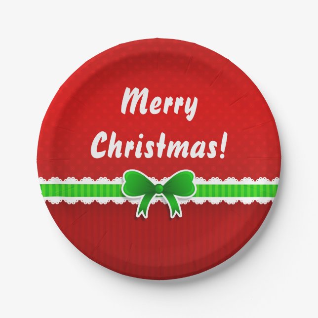 Red Green Christmas Design Customisable Text Paper Plate (Front)